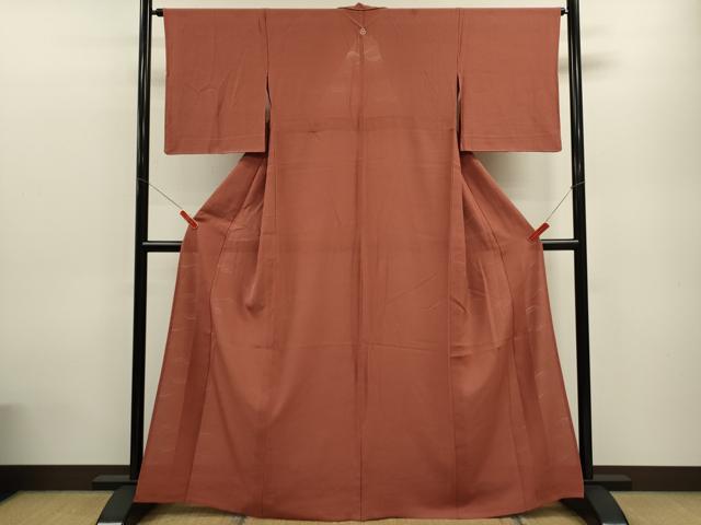 平和屋着物＊夏物 色無地 縦絽 立波紋紗 肉桂色 正絹 逸品 CABB9698ze