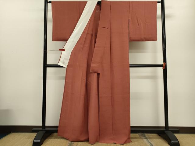 平和屋着物＊夏物 色無地 縦絽 立波紋紗 肉桂色 正絹 逸品 CABB9698ze