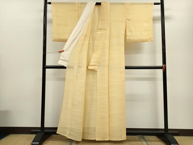 平和屋着物＊夏物　色無地　縦絽　吉祥紋紗　蜂蜜色　正絹　逸品　CABB9699ze 平和屋着物＊夏物 色無地 縦絽 吉祥紋紗 蜂蜜色 正絹 逸品
