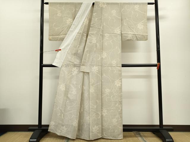 平和屋着物＊夏物 紗紬 更紗花唐草文 正絹 逸品 CABB9700ze