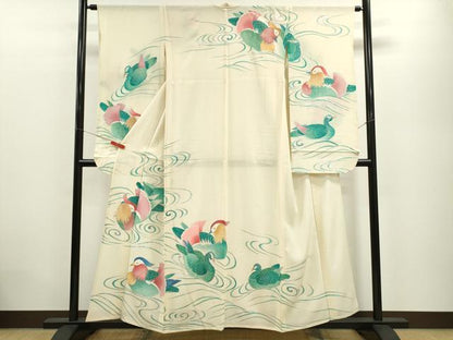 平和屋着物＊夏物 振袖 絽 駒刺繍 流水鴛鴦文 銀彩 正絹 逸品 CABB9705ze