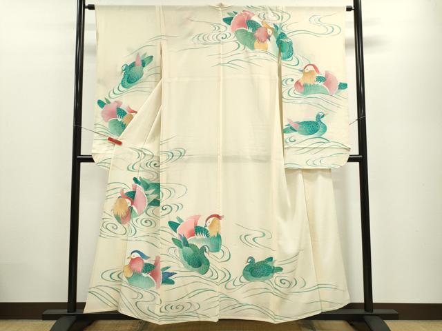 平和屋着物＊夏物 振袖 絽 駒刺繍 流水鴛鴦文 銀彩 正絹 逸品 CABB9705ze