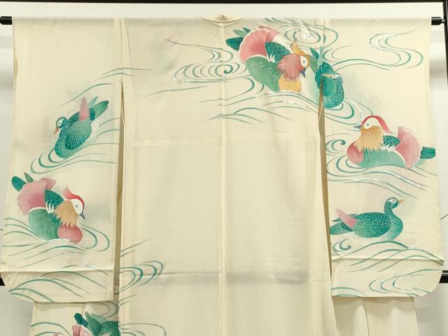 平和屋着物＊夏物 振袖 絽 駒刺繍 流水鴛鴦文 銀彩 正絹 逸品 CABB9705ze