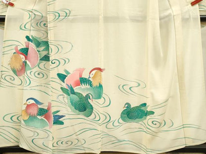平和屋着物＊夏物 振袖 絽 駒刺繍 流水鴛鴦文 銀彩 正絹 逸品 CABB9705ze