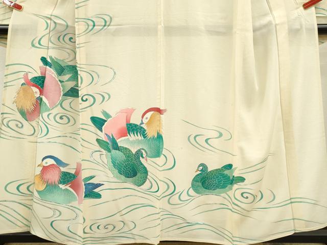 平和屋着物＊夏物 振袖 絽 駒刺繍 流水鴛鴦文 銀彩 正絹 逸品 CABB9705ze