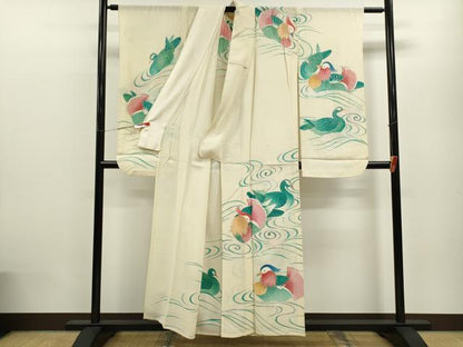 平和屋着物＊夏物 振袖 絽 駒刺繍 流水鴛鴦文 銀彩 正絹 逸品 CABB9705ze