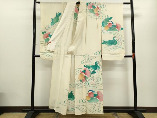 平和屋着物＊夏物 振袖 絽 駒刺繍 流水鴛鴦文 銀彩 正絹 逸品 CABB9705ze