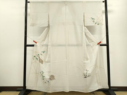 平和屋着物＊夏物 訪問着 絽 鶉 草花文 金彩 正絹 逸品 CABB9711ze