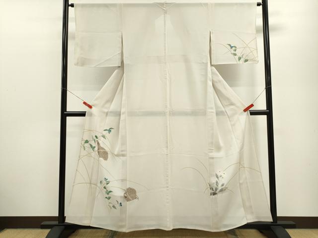 平和屋着物＊夏物 訪問着 絽 鶉 草花文 金彩 正絹 逸品 CABB9711ze