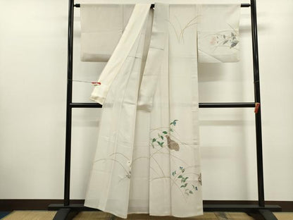 平和屋着物＊夏物 訪問着 絽 鶉 草花文 金彩 正絹 逸品 CABB9711ze