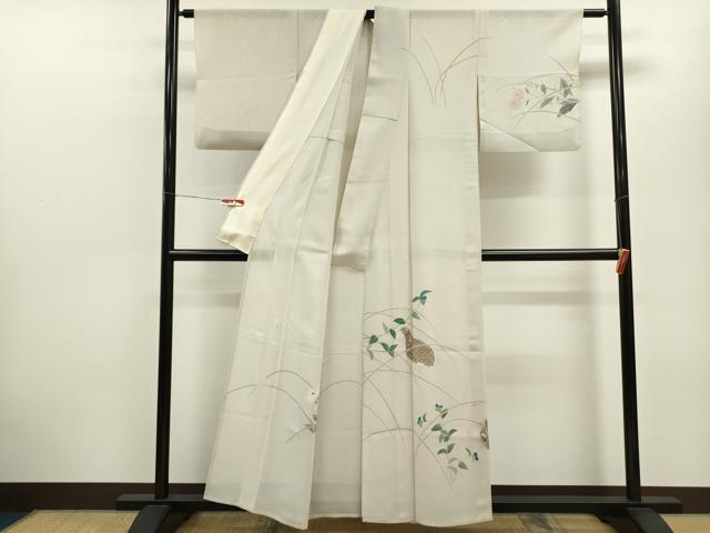 平和屋着物＊夏物 訪問着 絽 鶉 草花文 金彩 正絹 逸品 CABB9711ze