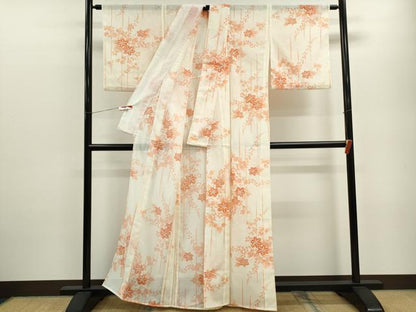 平和屋着物＊夏物 小紋 絽 枝花文 銀彩 洗える着物 CABB9721ze