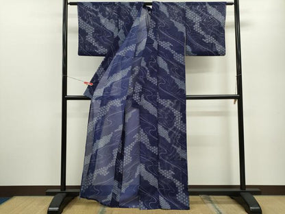 平和屋着物＊夏物　小紋　絽　流水花文　洗える着物　CABB9722ze