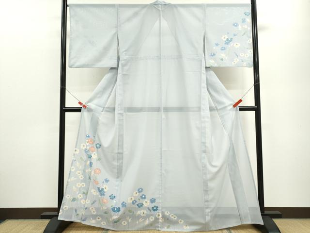 平和屋着物＊夏物 訪問着 絽 草花文 金彩 洗える着物 CABB9724ze