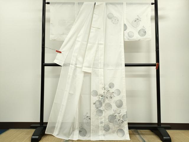 平和屋着物＊夏物 訪問着 絽 雪輪重ね流水草花文 金彩 洗える着物 CABB9725ze