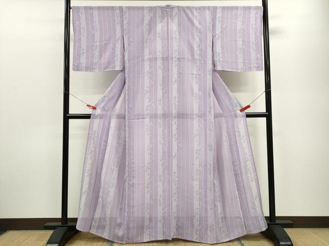 平和屋着物＊夏物 小紋 絽 縞 南天文 たたき染め 洗える着物 CABB9726ze