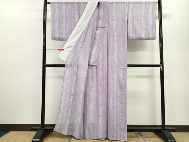 平和屋着物＊夏物 小紋 絽 縞 南天文 たたき染め 洗える着物 CABB9726ze
