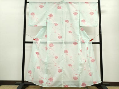 平和屋着物＊夏物 小紋 絽 枝花文 洗える着物 CABB9727ze