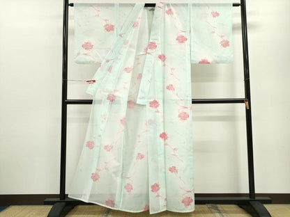 平和屋着物＊夏物 小紋 絽 枝花文 洗える着物 CABB9727ze