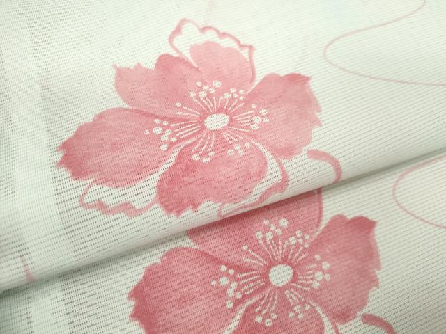 平和屋着物＊夏物 小紋 絽 枝花文 洗える着物 CABB9727ze