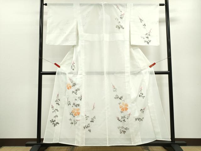 平和屋着物＊夏物 訪問着 絽 手描き 草花文 洗える着物 CABB9729ze