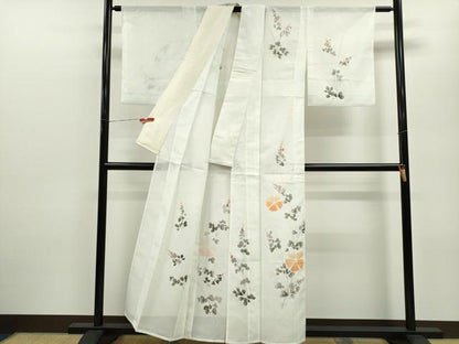 平和屋着物＊夏物 訪問着 絽 手描き 草花文 洗える着物 CABB9729ze