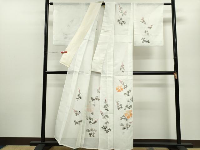 平和屋着物＊夏物 訪問着 絽 手描き 草花文 洗える着物 CABB9729ze