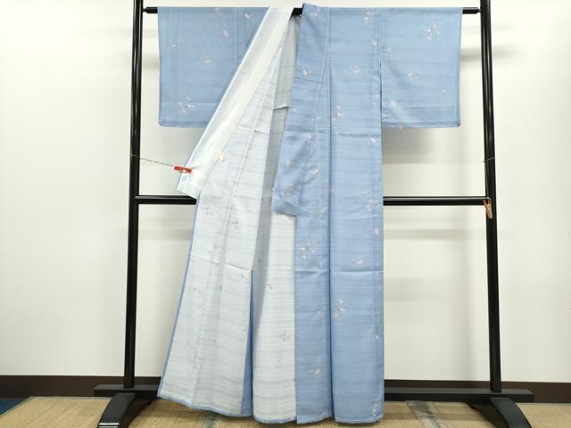 平和屋着物＊夏物 小紋 変わり絽 立波花鳥文 さんび謹製 洗える着物 CABB9730ze