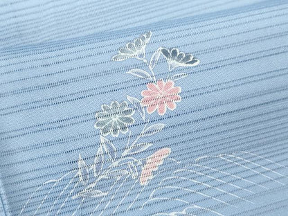 平和屋着物＊夏物 小紋 変わり絽 立波花鳥文 さんび謹製 洗える着物 CABB9730ze