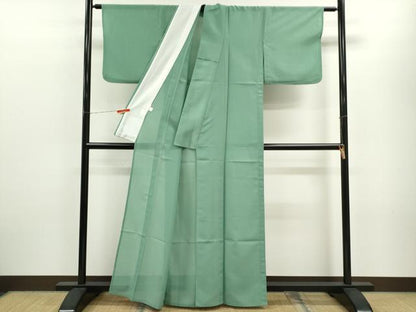 平和屋着物＊夏物 色無地 絽 山葵色 洗える着物 CABB9732ze