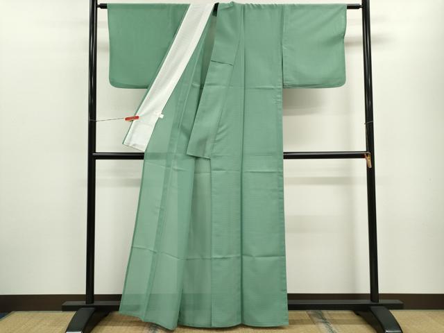 平和屋着物＊夏物 色無地 絽 山葵色 洗える着物 CABB9732ze