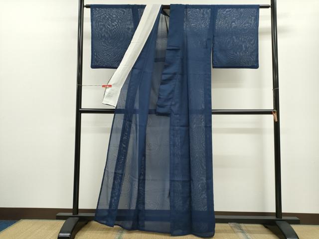 平和屋着物＊夏物 色無地 立波紋紗 濃藍色 洗える着物 CABB9733ze