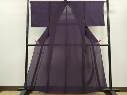 平和屋着物＊夏物　色無地　絽　紫紺色　正絹　逸品　CABB9738ze