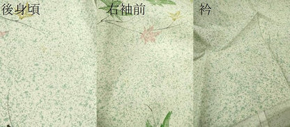 平和屋着物＊夏物 小紋 絽 手描き 枝楓文 たたき染め 正絹 逸品 CABB9743ze