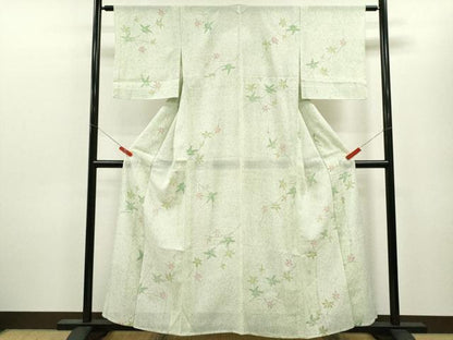 平和屋着物＊夏物 小紋 絽 手描き 枝楓文 たたき染め 正絹 逸品 CABB9743ze