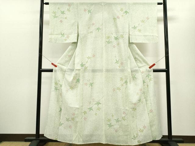 平和屋着物＊夏物 小紋 絽 手描き 枝楓文 たたき染め 正絹 逸品 CABB9743ze
