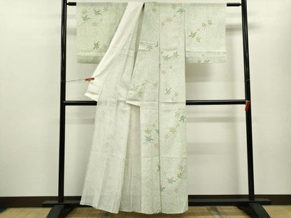 平和屋着物＊夏物 小紋 絽 手描き 枝楓文 たたき染め 正絹 逸品 CABB9743ze