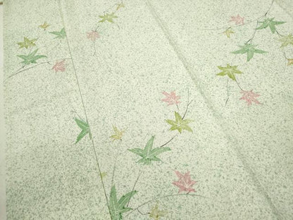 平和屋着物＊夏物 小紋 絽 手描き 枝楓文 たたき染め 正絹 逸品 CABB9743ze