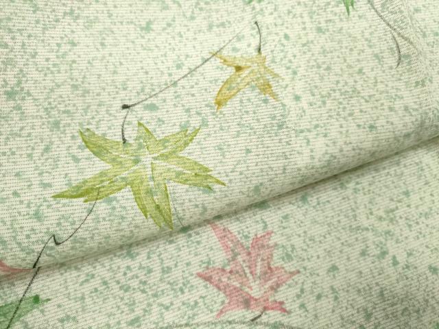 平和屋着物＊夏物 小紋 絽 手描き 枝楓文 たたき染め 正絹 逸品 CABB9743ze