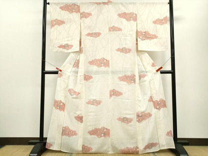 平和屋着物＊夏物 小紋 絽 草花文 銀彩 正絹 逸品 CABB9744ze