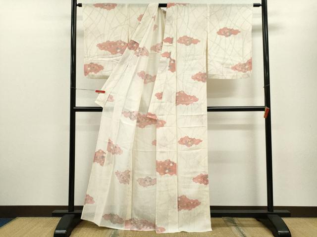 平和屋着物＊夏物 小紋 絽 草花文 銀彩 正絹 逸品 CABB9744ze