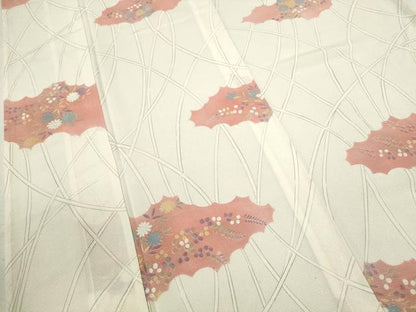 平和屋着物＊夏物 小紋 絽 草花文 銀彩 正絹 逸品 CABB9744ze