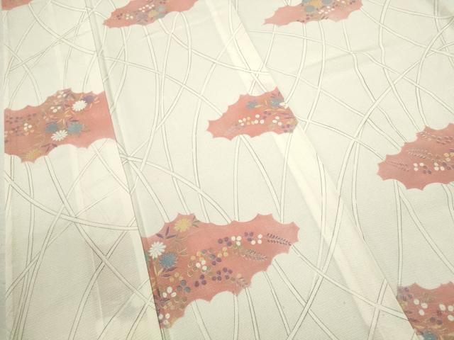 平和屋着物＊夏物 小紋 絽 草花文 銀彩 正絹 逸品 CABB9744ze