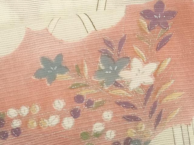 平和屋着物＊夏物 小紋 絽 草花文 銀彩 正絹 逸品 CABB9744ze