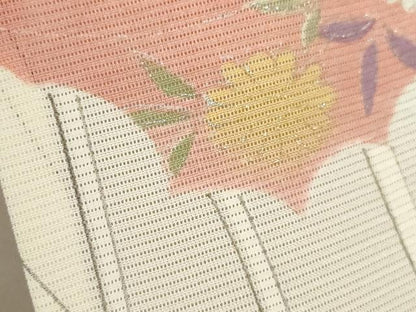 平和屋着物＊夏物 小紋 絽 草花文 銀彩 正絹 逸品 CABB9744ze