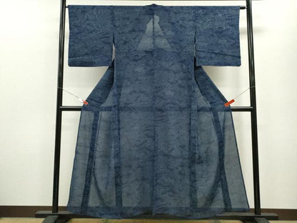 平和屋着物＊夏物 訪問着 絽 藍 型染め 風景文 正絹 逸品 CABB9745ze