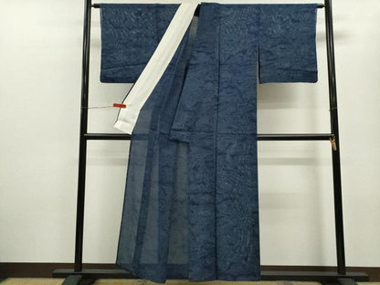 平和屋着物＊夏物 訪問着 絽 藍 型染め 風景文 正絹 逸品 CABB9745ze