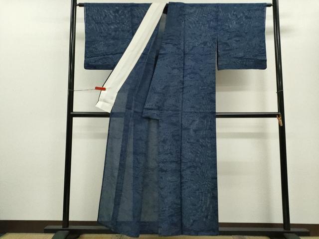平和屋着物＊夏物 訪問着 絽 藍 型染め 風景文 正絹 逸品 CABB9745ze