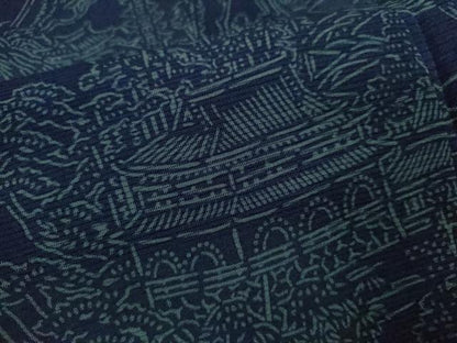 平和屋着物＊夏物 訪問着 絽 藍 型染め 風景文 正絹 逸品 CABB9745ze