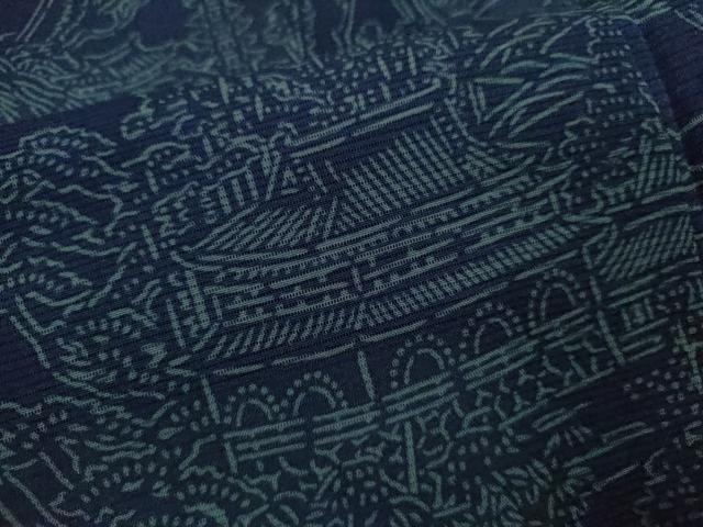 平和屋着物＊夏物 訪問着 絽 藍 型染め 風景文 正絹 逸品 CABB9745ze